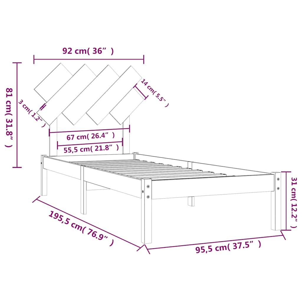 sengeramme 90x190 cm Single massivt træ
