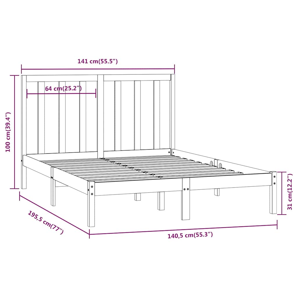 sengeramme uden madras 135x190 cm massivt fyrretræ hvid