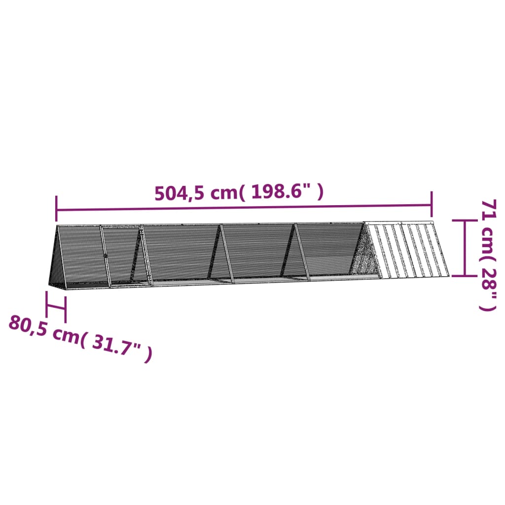 kaninbur 504,5x80,5x71 cm galvaniseret stål antracitgrå