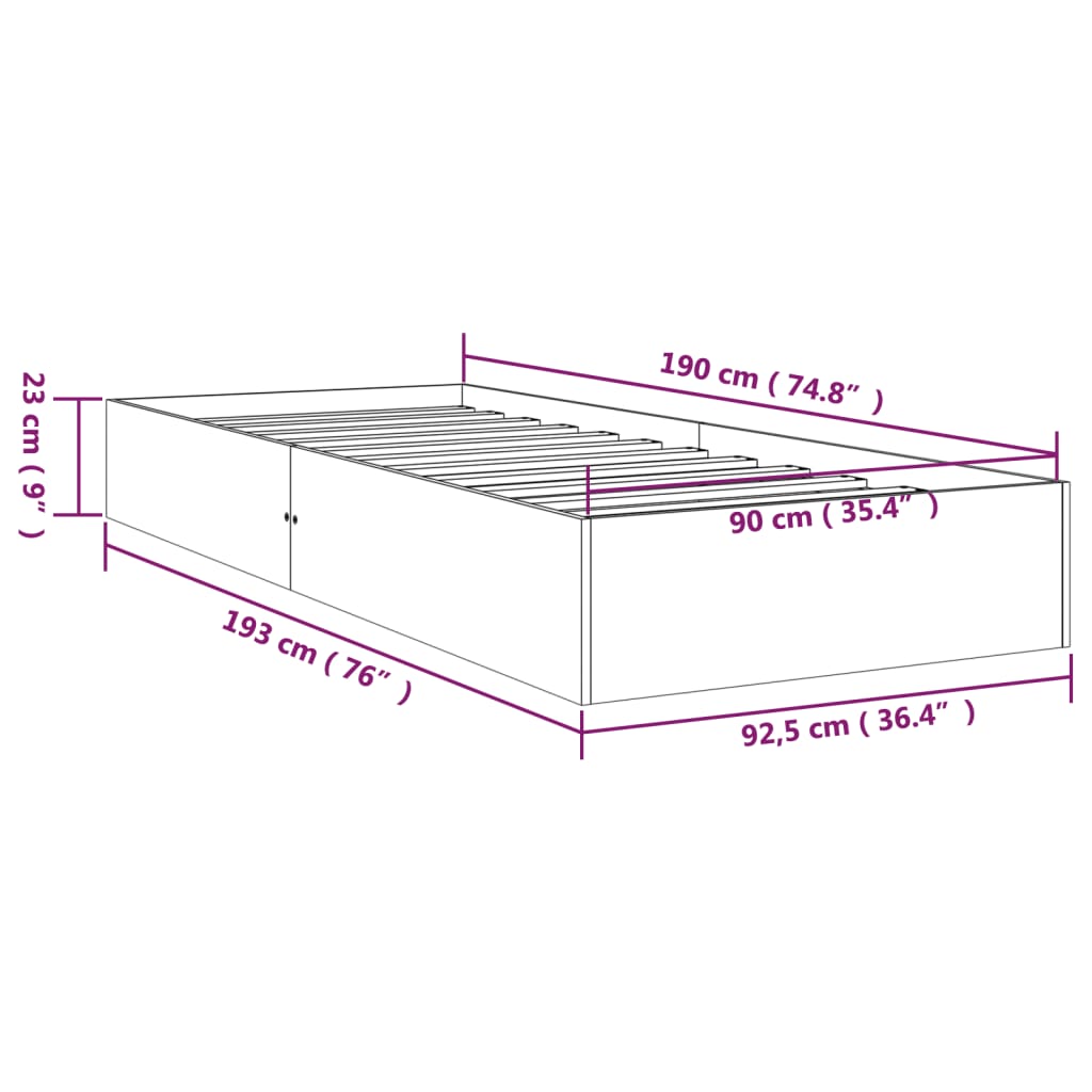 sengeramme 90x190 cm Single massivt træ hvid