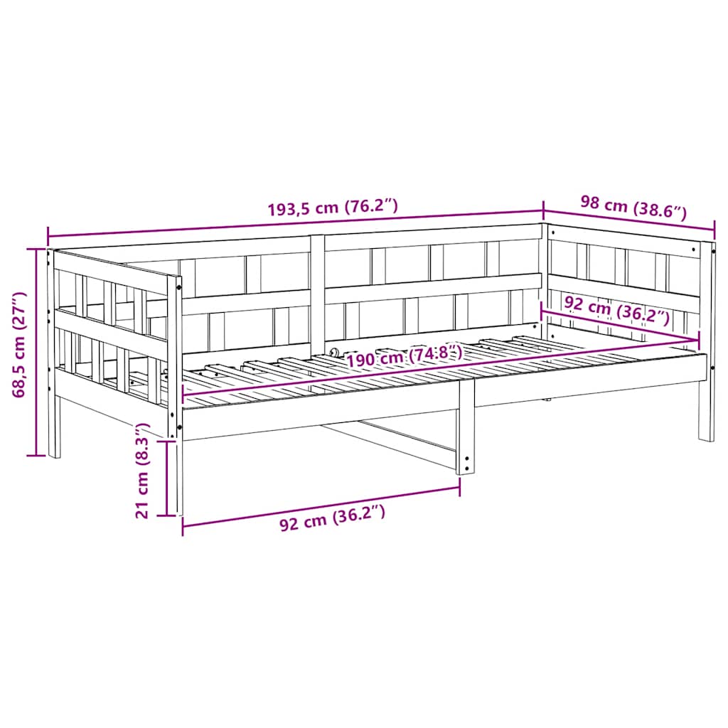 daybed 90x190 cm massivt fyrretræ hvid