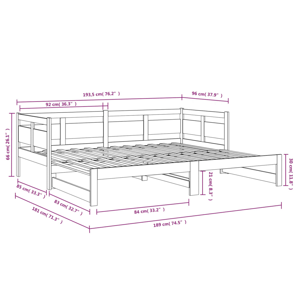 daybed med udtræk 2x(90x190) cm massivt fyrretræ