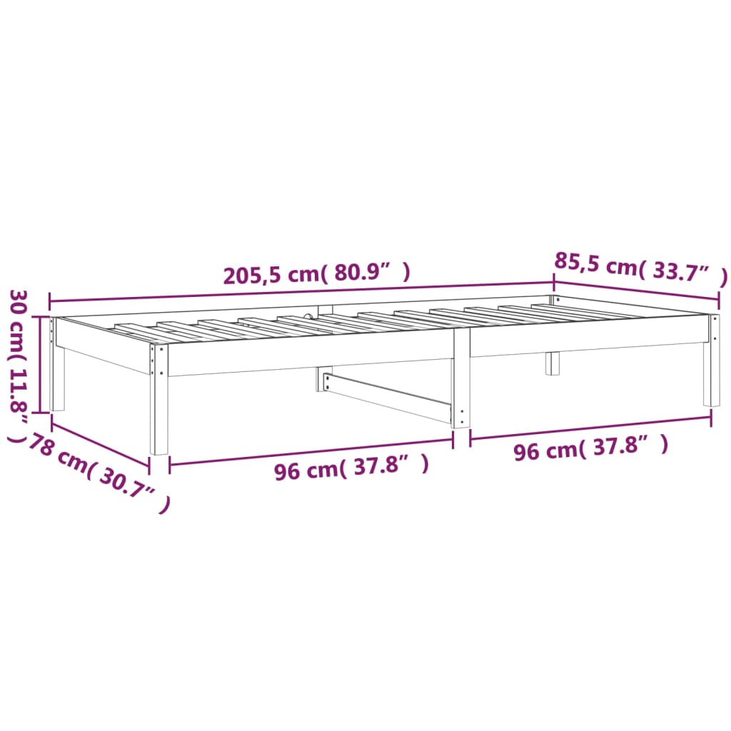 daybed uden madras 80x200 cm massivt fyrretræ hvid