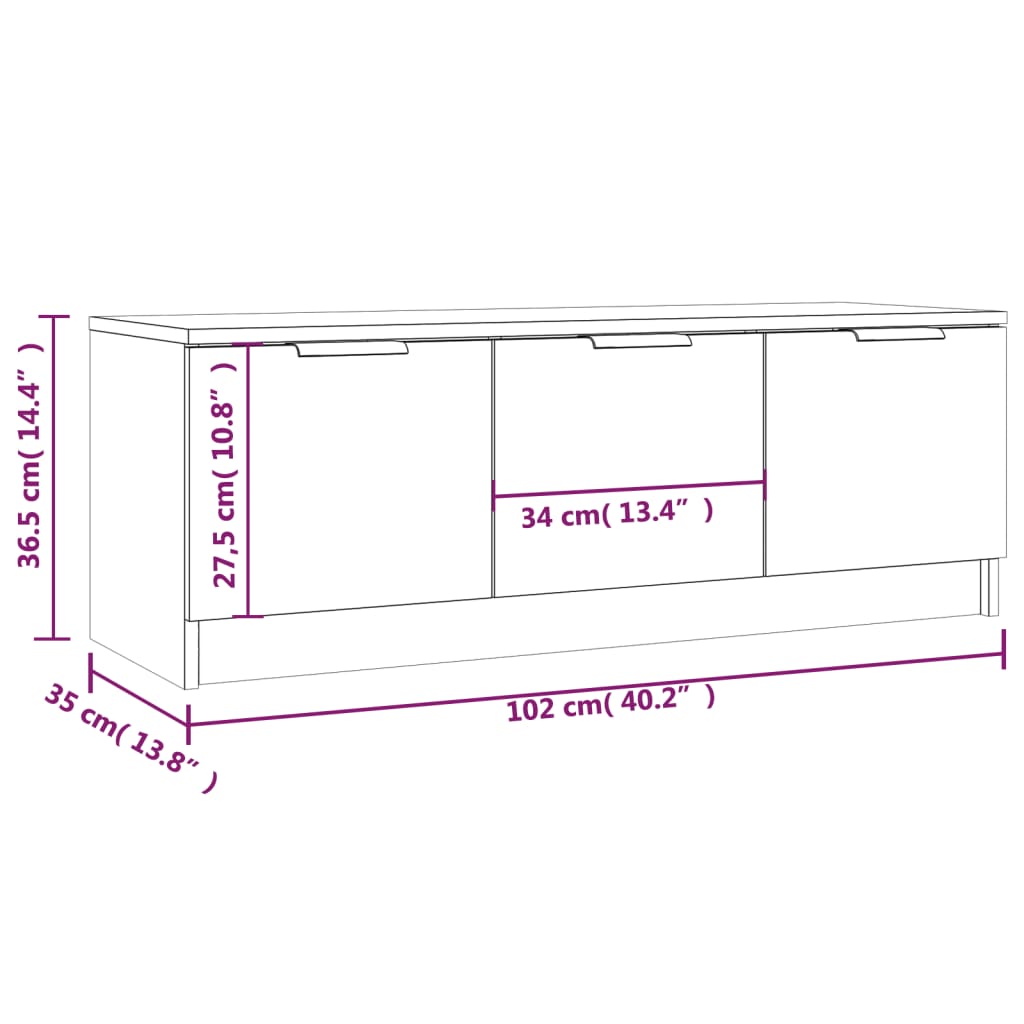tv-bord 102x35x36,5 cm konstrueret træ sonoma-eg