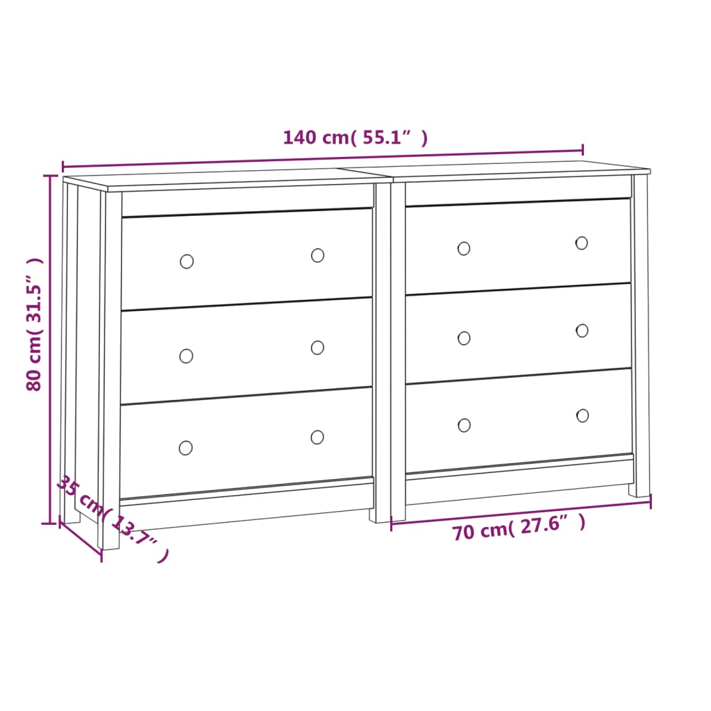 skænk 140x35x80 cm massivt fyrretræ