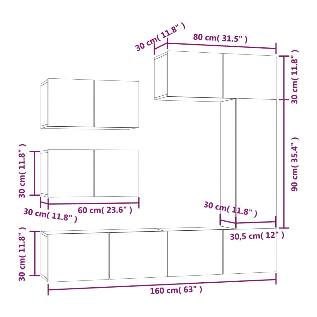 tv-skabe 6 stk. konstrueret træ røget egetræsfarve