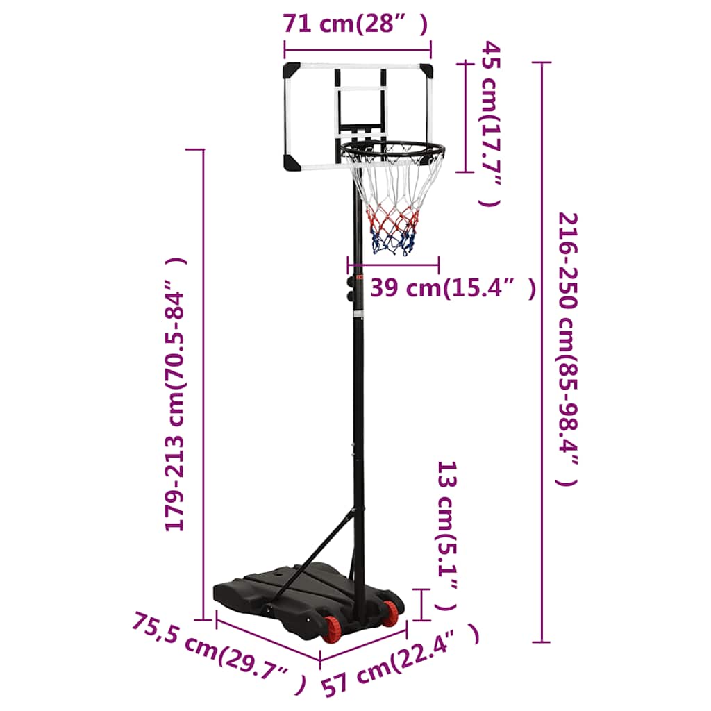 basketballstativ med plade 216-250 cm polycarbonat transparent