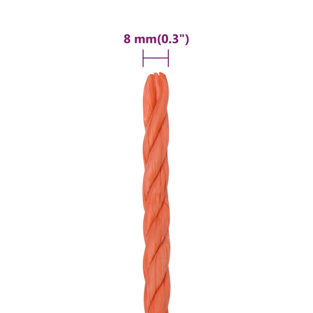 arbejdsreb 8 mm 25 m polypropylen orange
