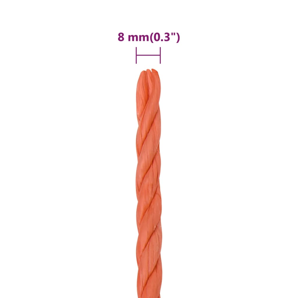 arbejdsreb 8 mm 250 m polypropylen orange