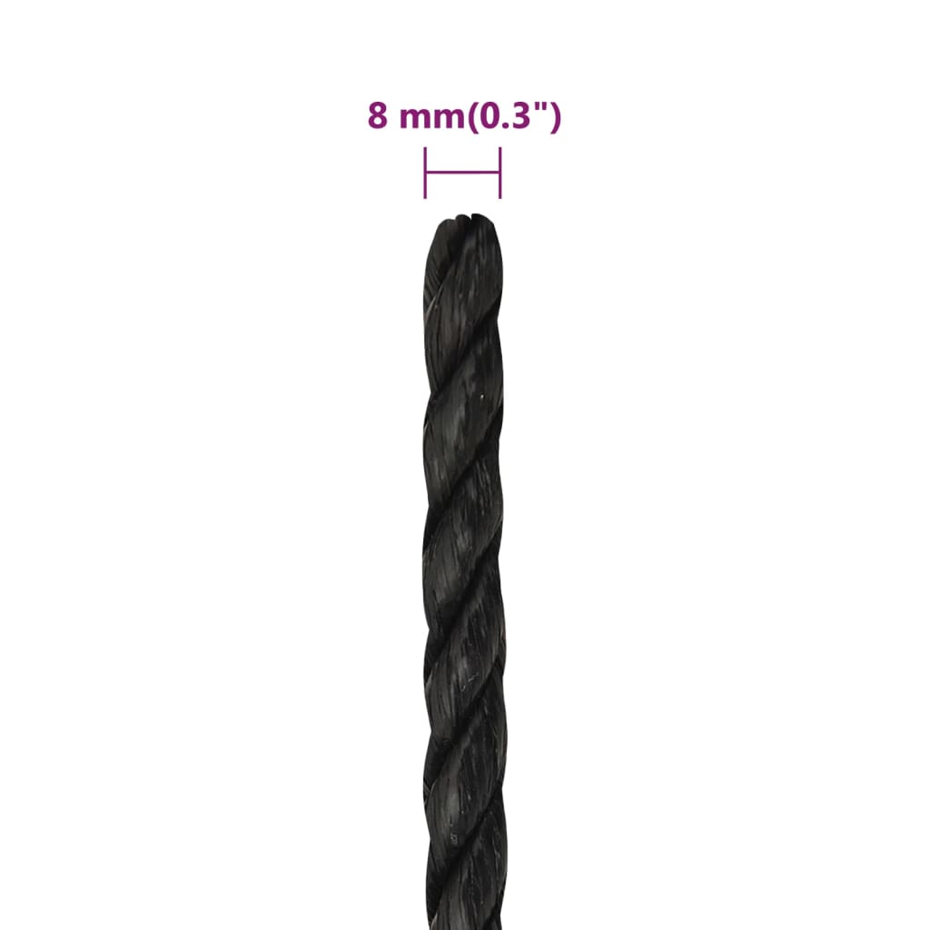 arbejdsreb 8 mm 500 m polypropylen sort