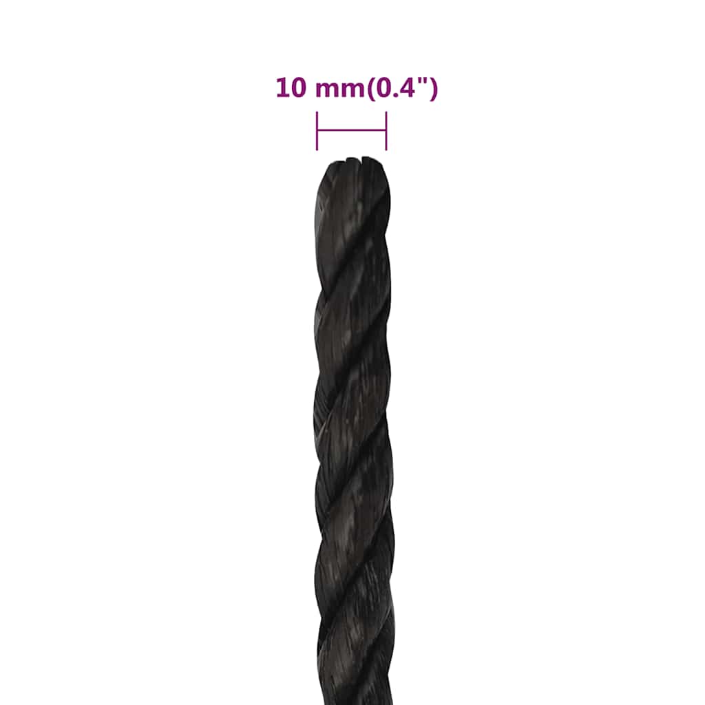 arbejdsreb 10 mm 500 m polypropylen sort
