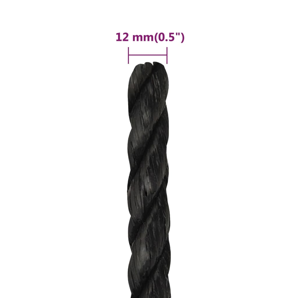 arbejdsreb 12 mm 100 m polypropylen sort