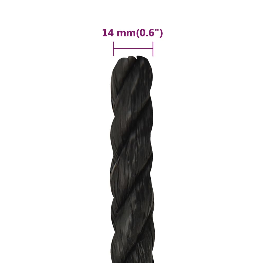 arbejdsreb 14 mm 50 m polypropylen sort