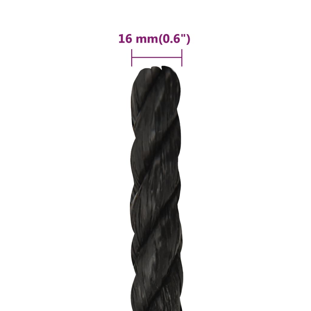 arbejdsreb 16 mm 100 m polypropylen sort
