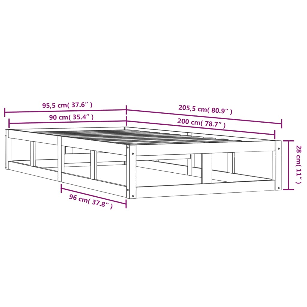sengeramme 90x200 cm massivt træ hvid