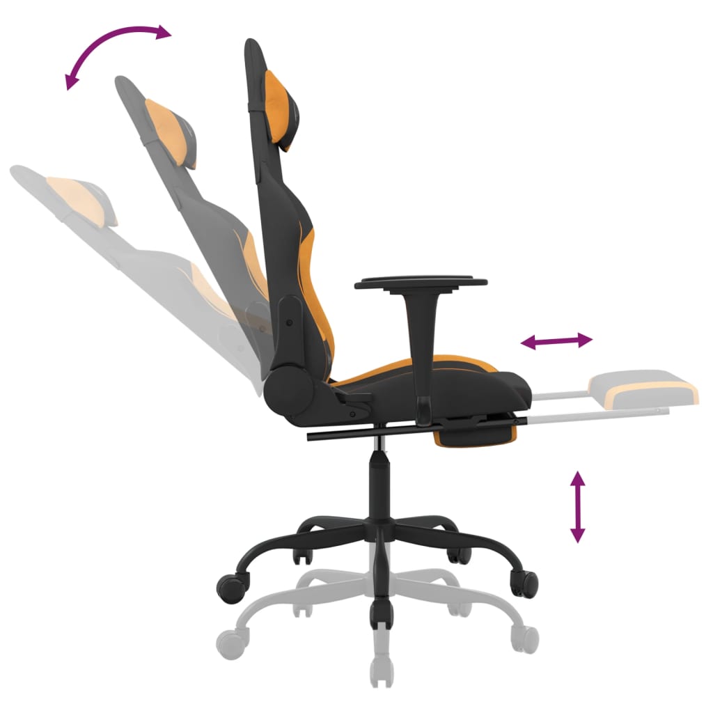 gamingstol med massagefunktion + fodstøtte stof sort og orange
