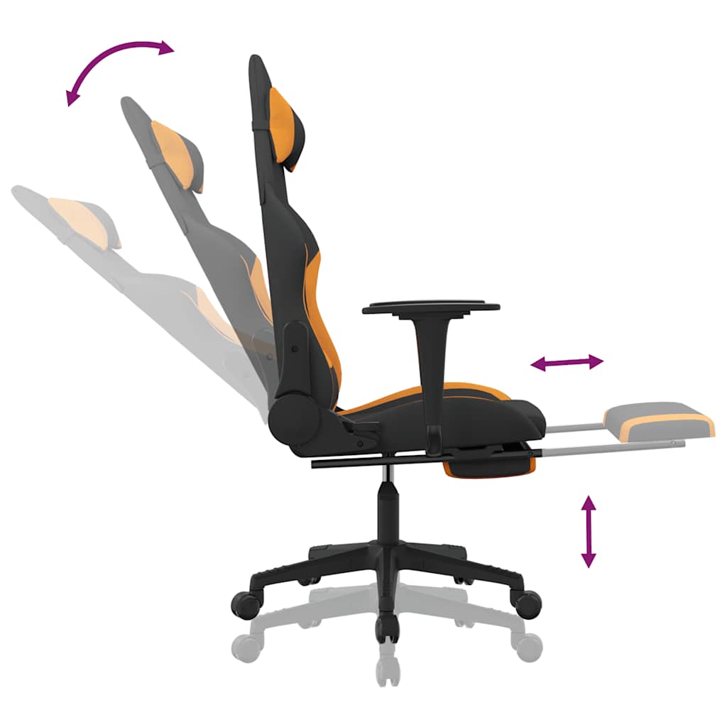 gamingstol med massagefunktion + fodstøtte stof sort og orange