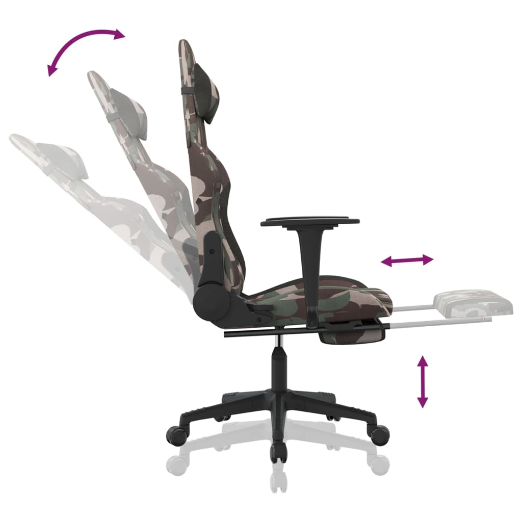 gamingstol med massagefunktion + fodstøtte stof sort camouflage