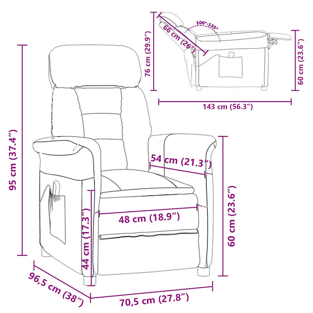 Massagestol Creme 96.5 x 70.5 x 95 cm Mikrofiber