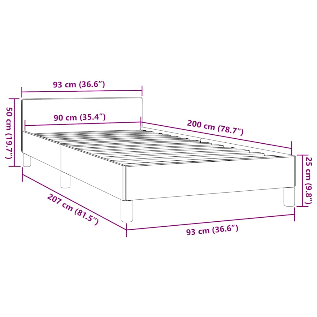 Sengeramme med hovedgærde uden madras Sort 90x200 cm Stof