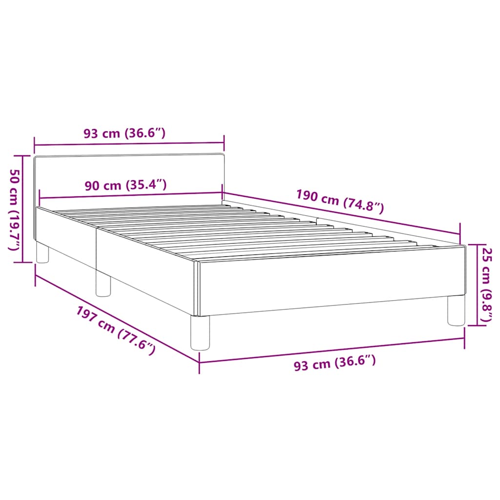 Sengeramme med hovedgærde uden madras Cappuccino 90x190 cm