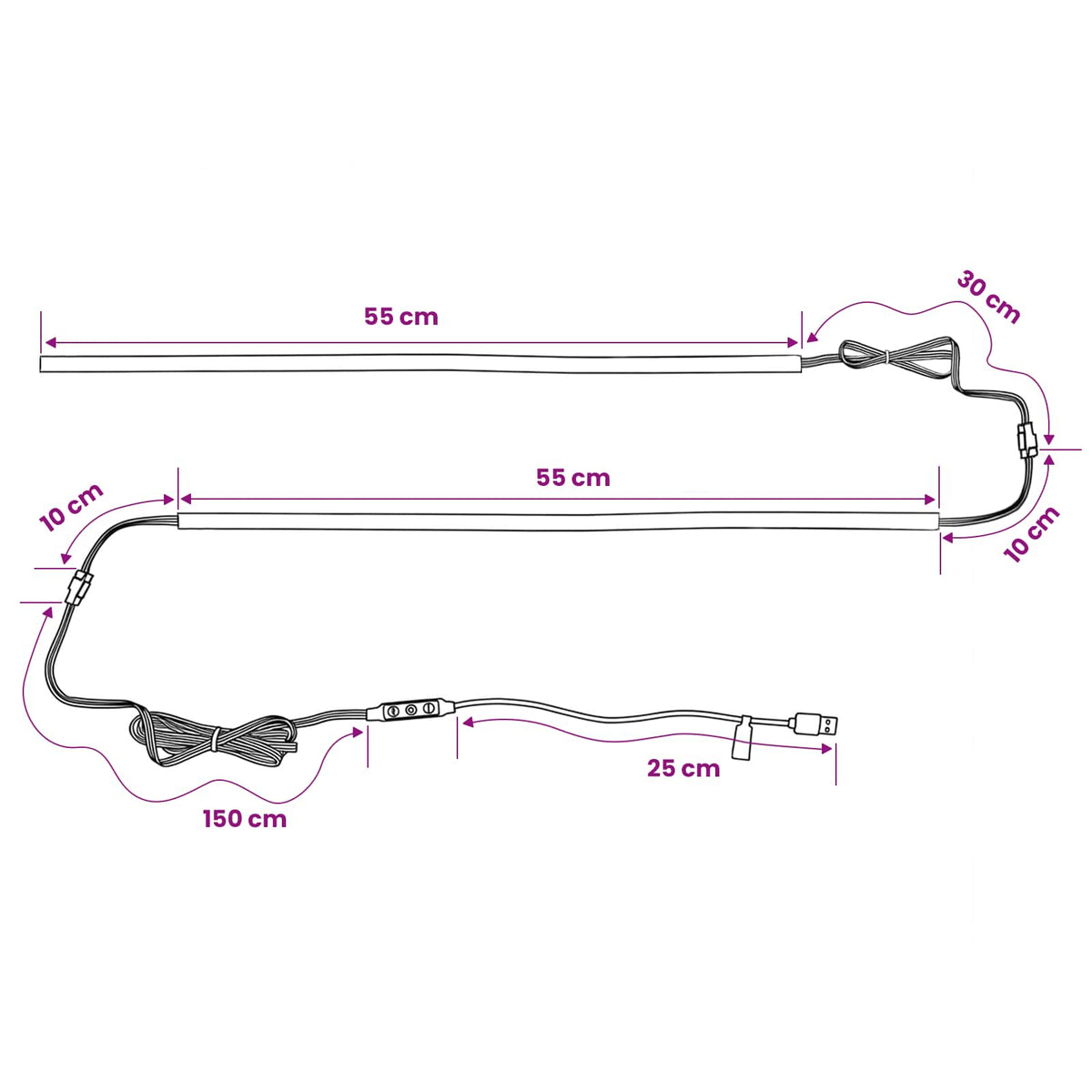 LED Strip 2 stk. Sort SMD5050