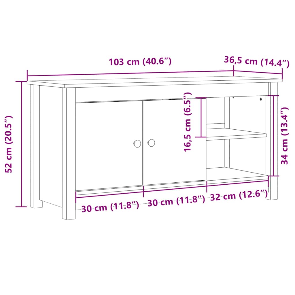 tv-bord 103x36,5x52 cm massivt fyrretræ