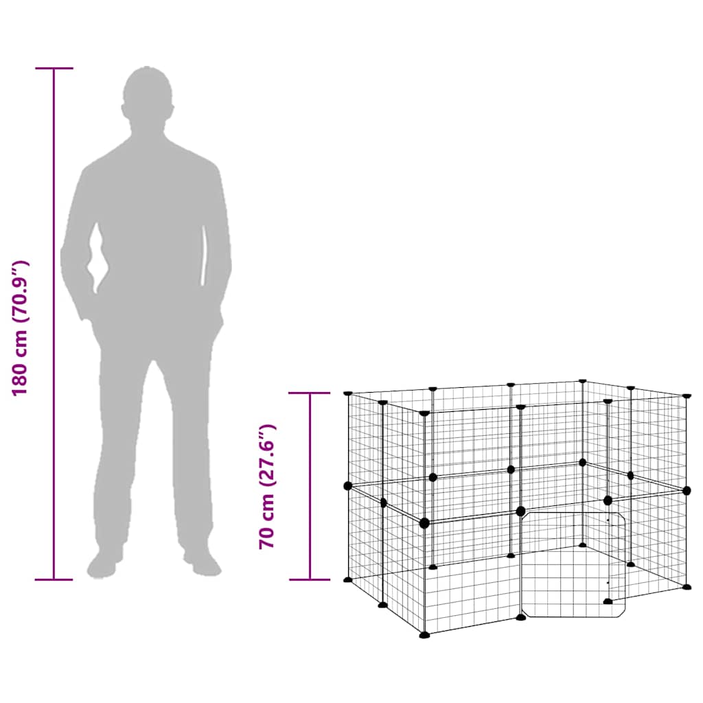20-panels kæledyrsindhegning med låge 105x70x70 cm stål sort