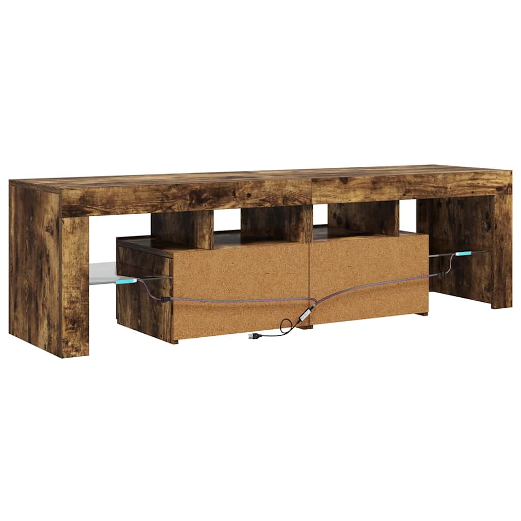 tv-bord med LED-lys 140x36,5x40 cm røget egetræsfarve