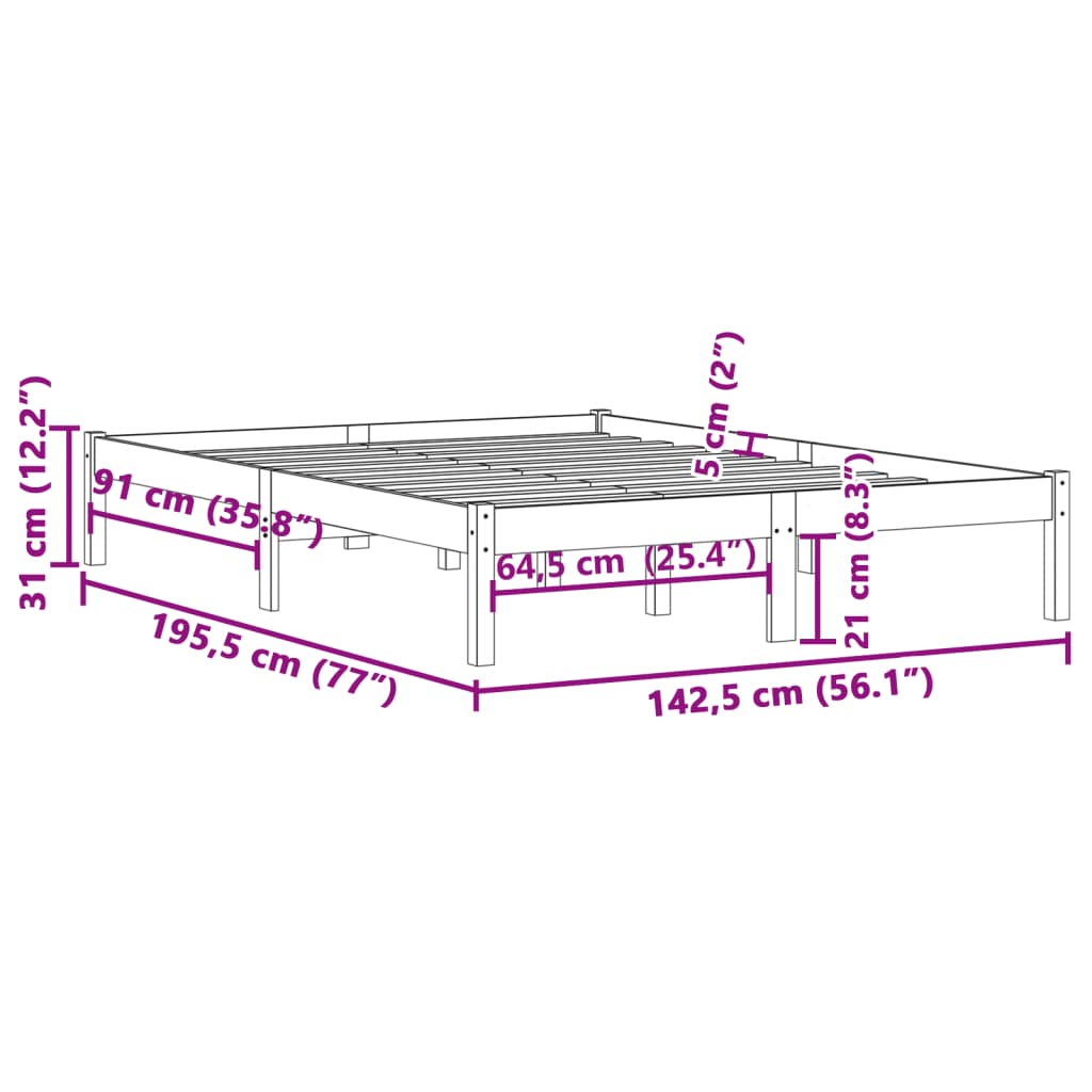 sengeramme uden madras 137x190 cm massivt fyrretræ