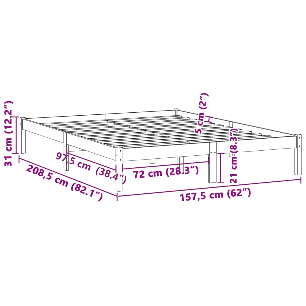 sengeramme uden madras 152x203 cm massivt fyrretræ