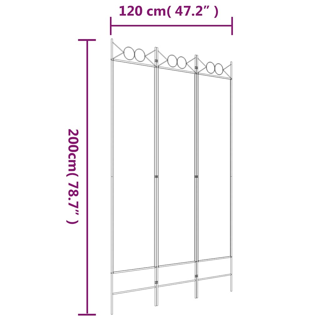 3-panels rumdeler 120x200 cm stof hvid