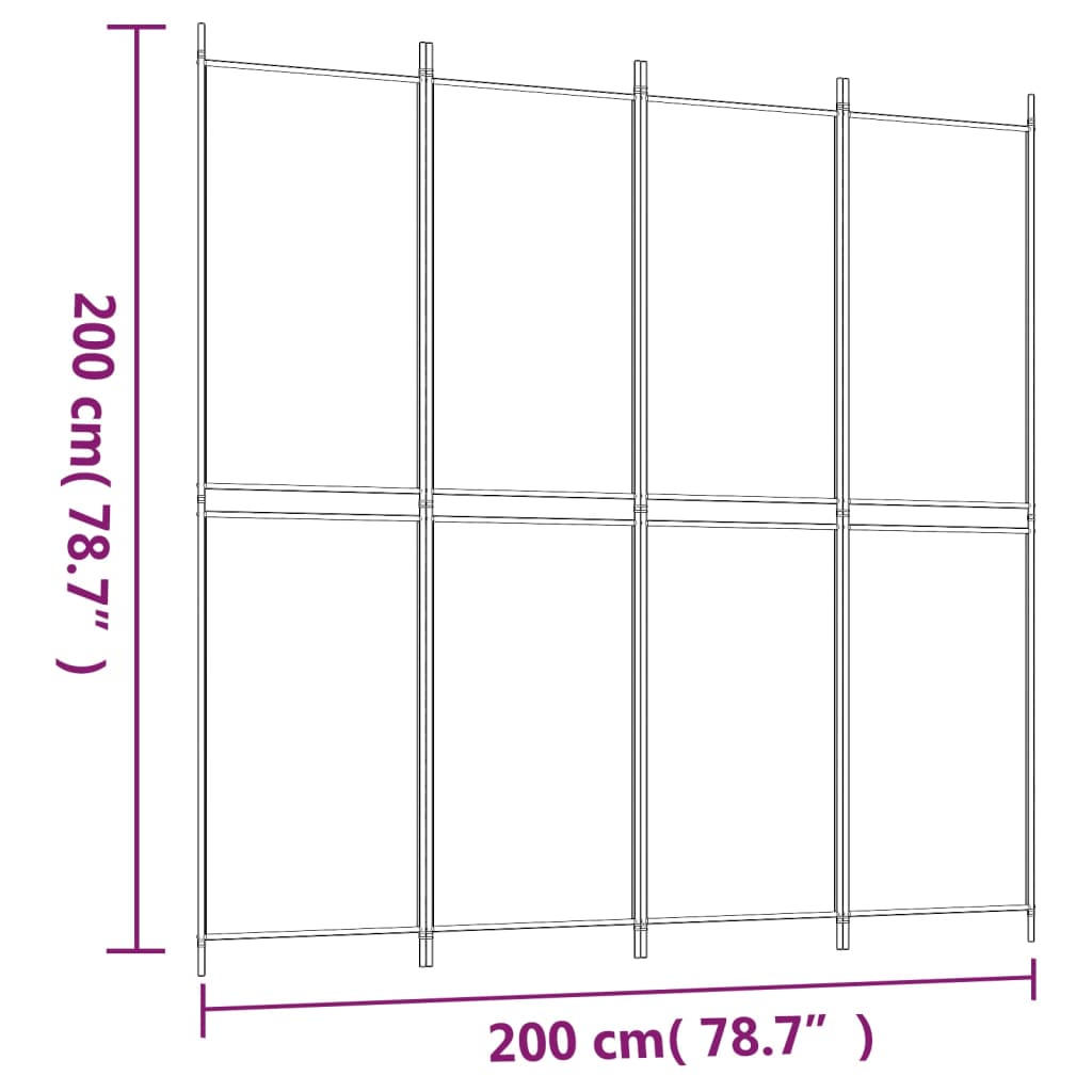 4-panels rumdeler 200x200 cm stof hvid