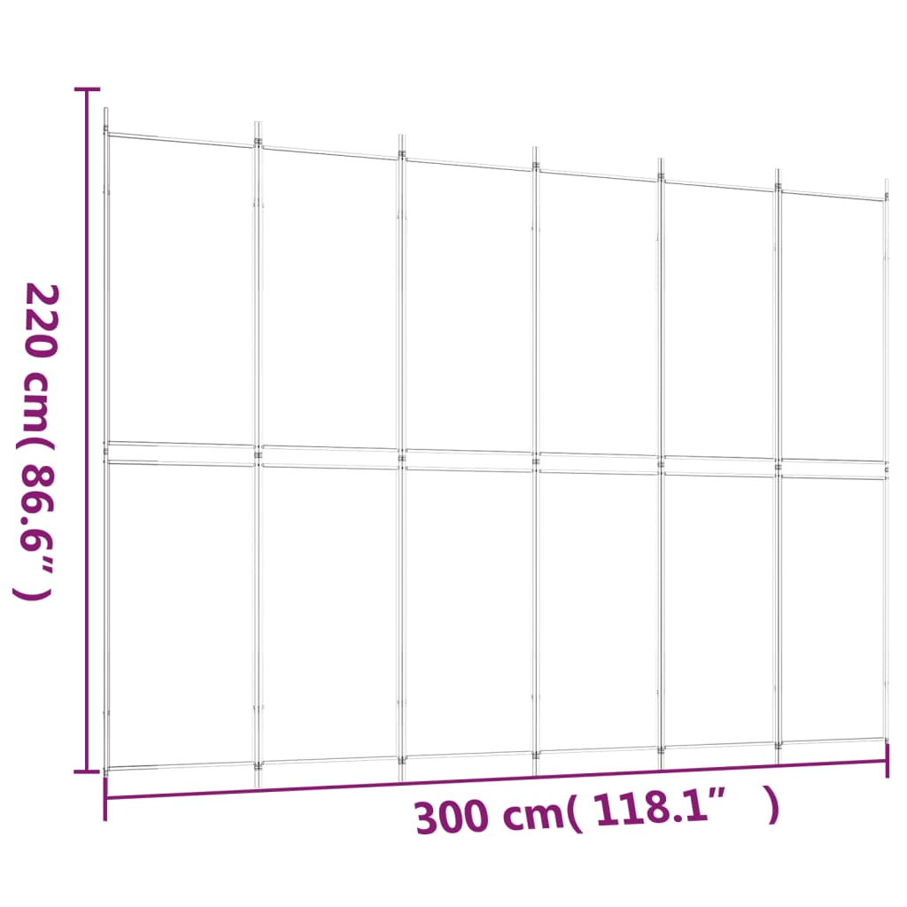 6-panels rumdeler 300x220 cm stof antracitgrå