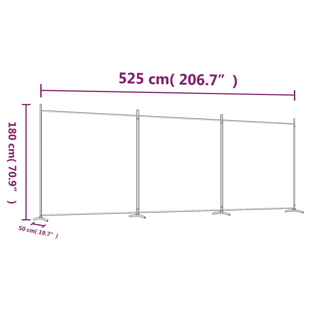 3-panels rumdeler 525x180 cm stof hvid