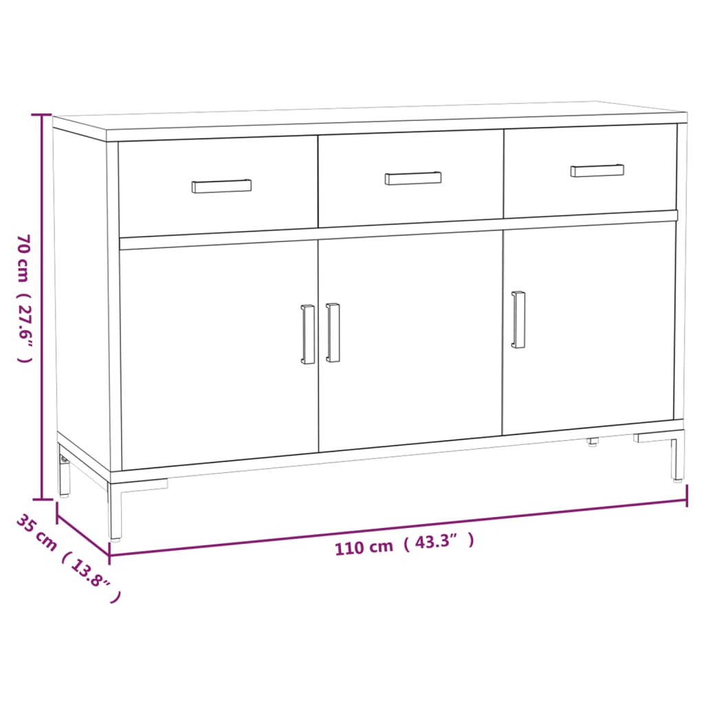 skænk 110x35x70 cm massivt fyrretræ sort
