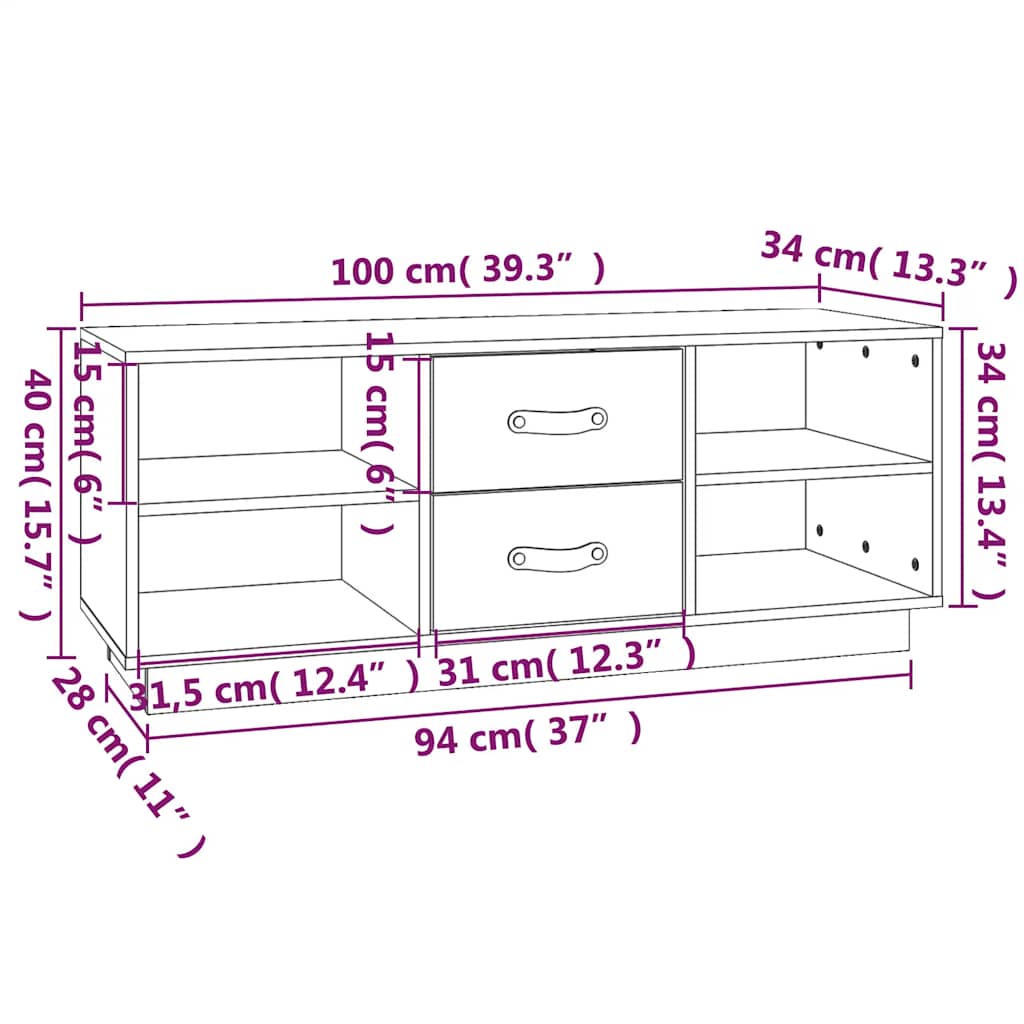 tv-bord 100x34x40 cm massivt fyrretræ sort