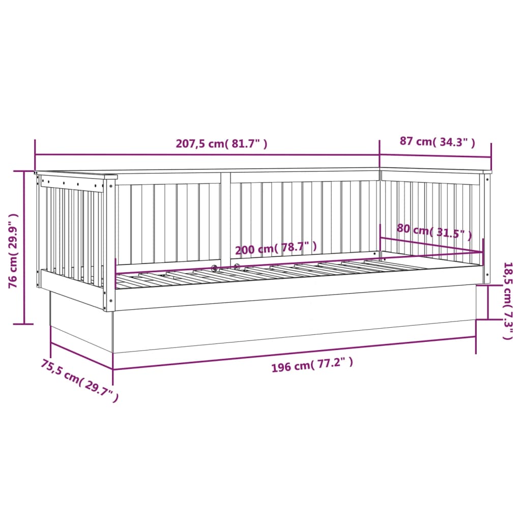 daybed 80x200 cm massivt fyrretræ gyldenbrun