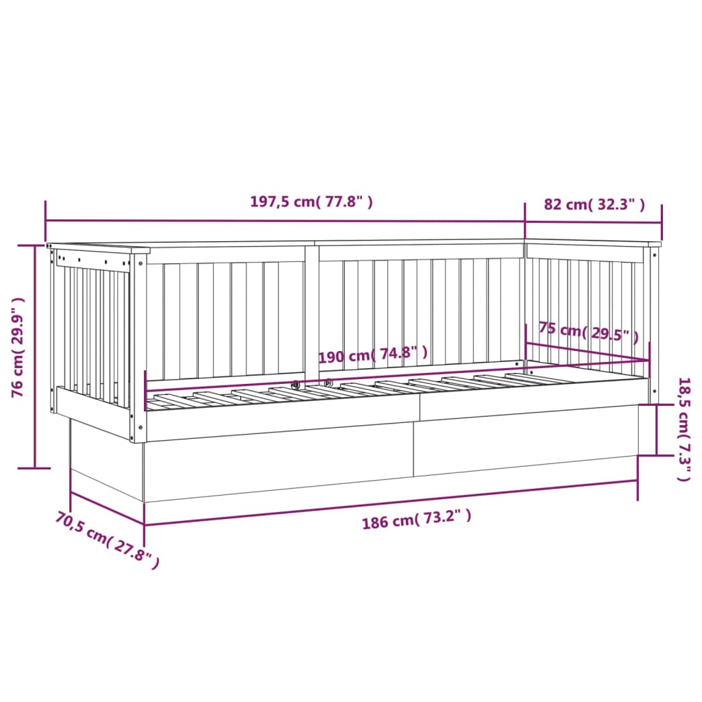 daybed 75x190 cm massivt fyrretræ gyldenbrun