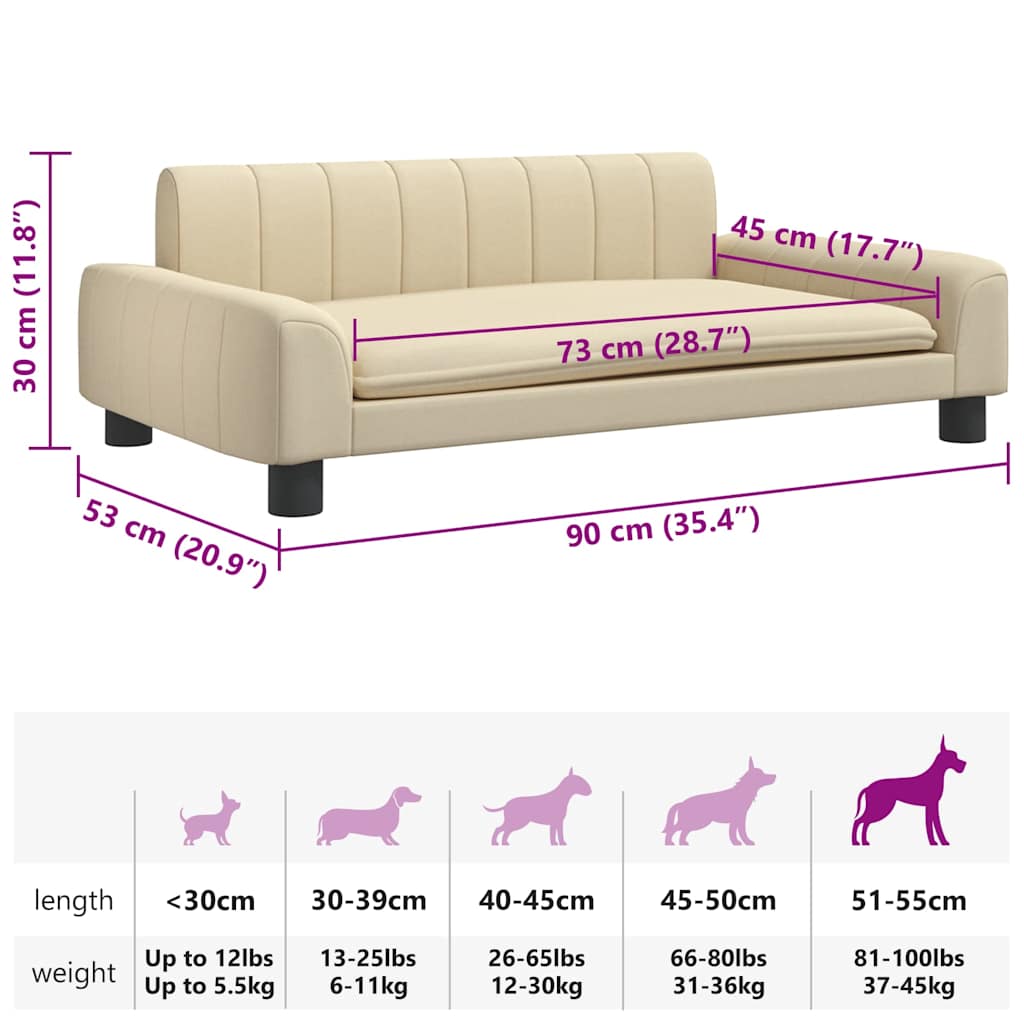 hundeseng 90x53x30 cm stof cremefarvet