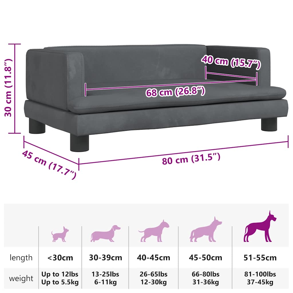 hundeseng 80x45x30 cm velour mørkegrå