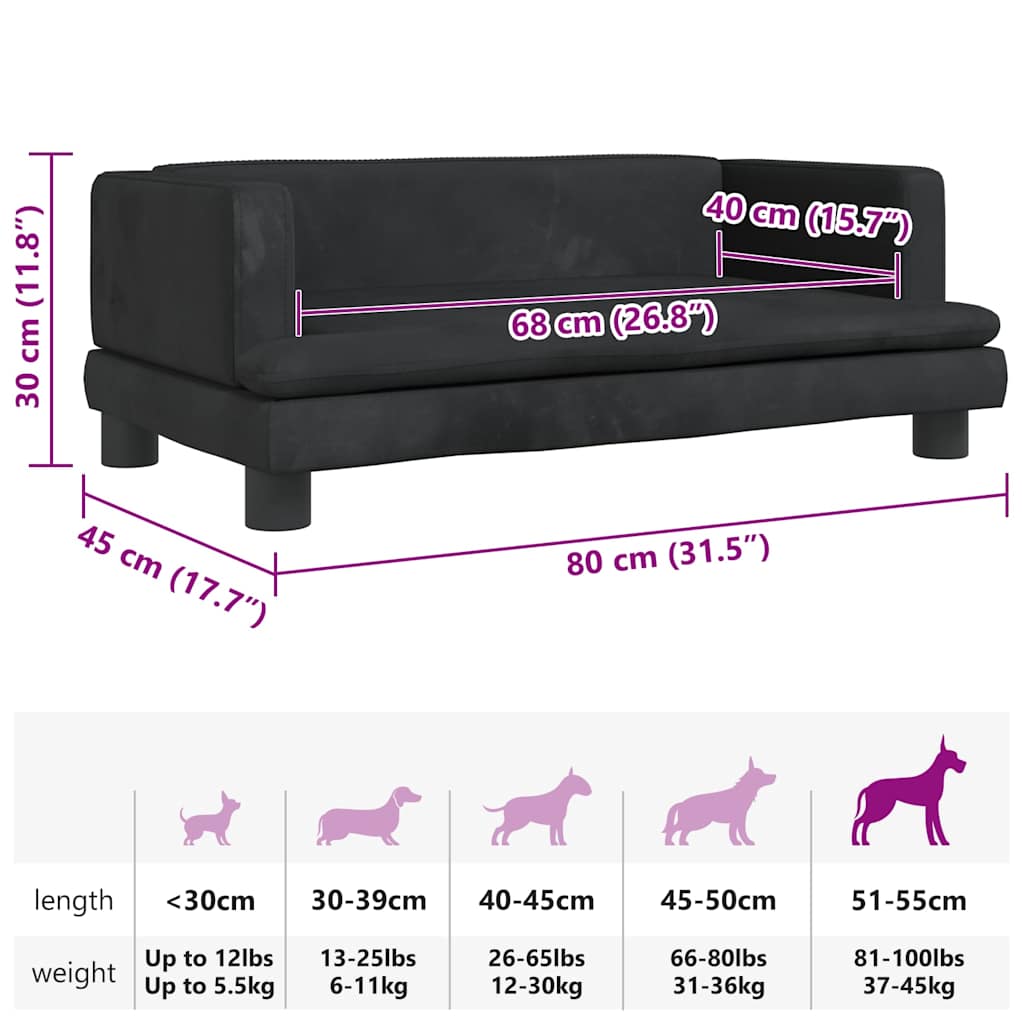 hundeseng 80x45x30 cm velour sort