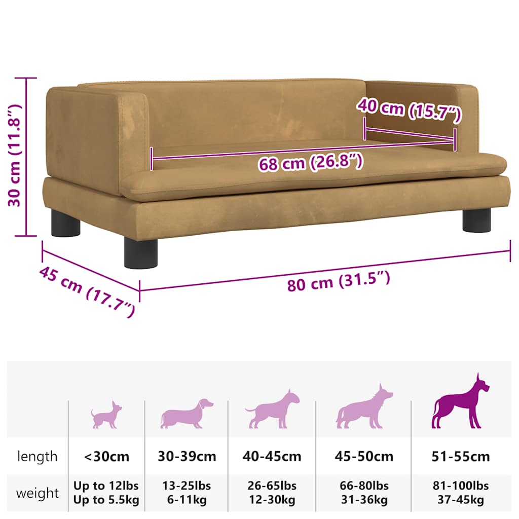 hundeseng 80x45x30 cm velour brun