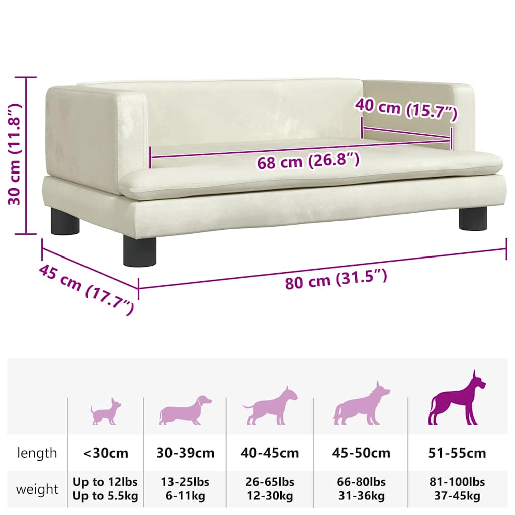hundeseng 80x45x30 cm velour cremefarvet