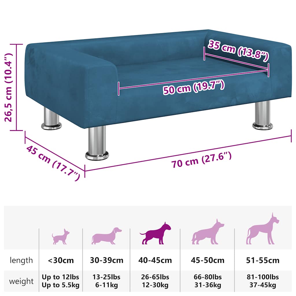 hundeseng 70x45x26,5 cm velour blå