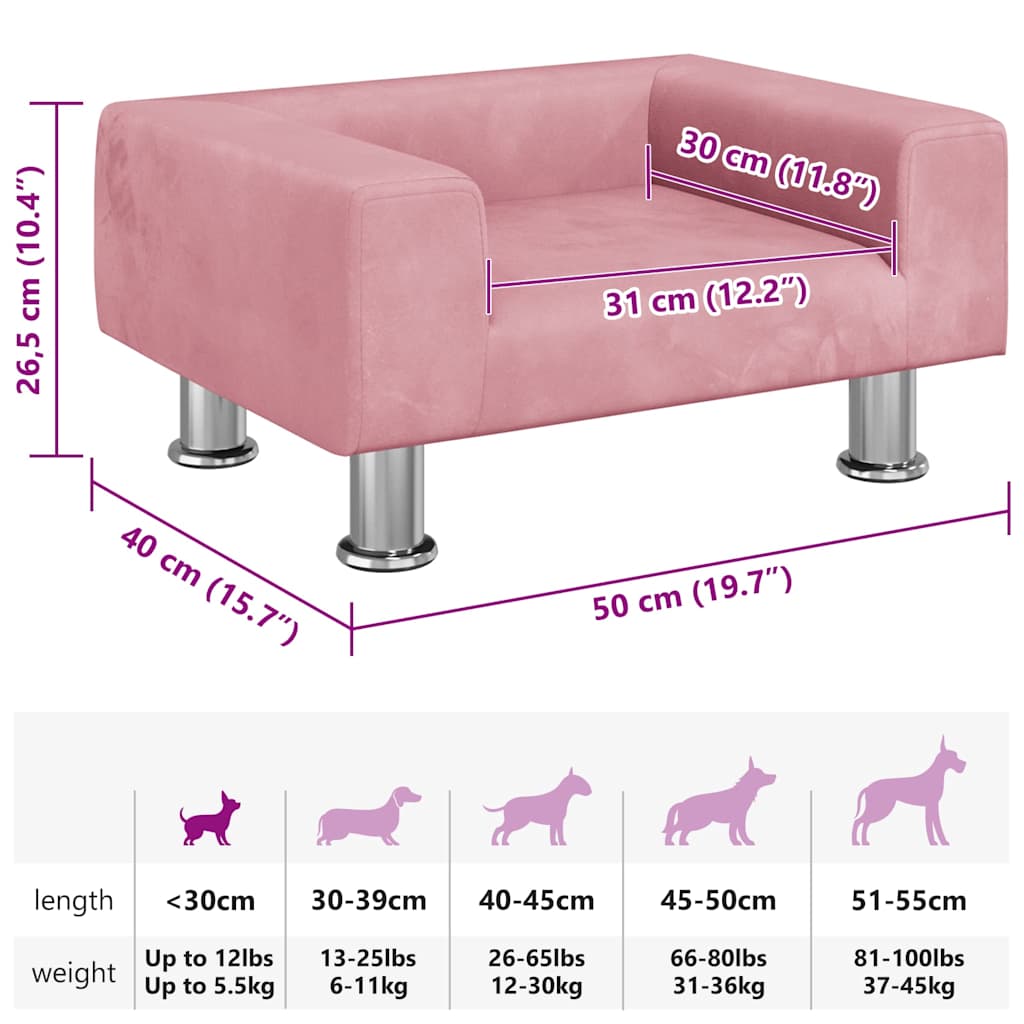 hundeseng 50x40x26,5 cm velour lyserød