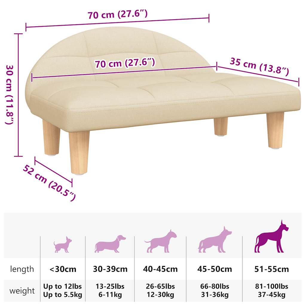 hundeseng 70x52x30 cm stof cremefarvet