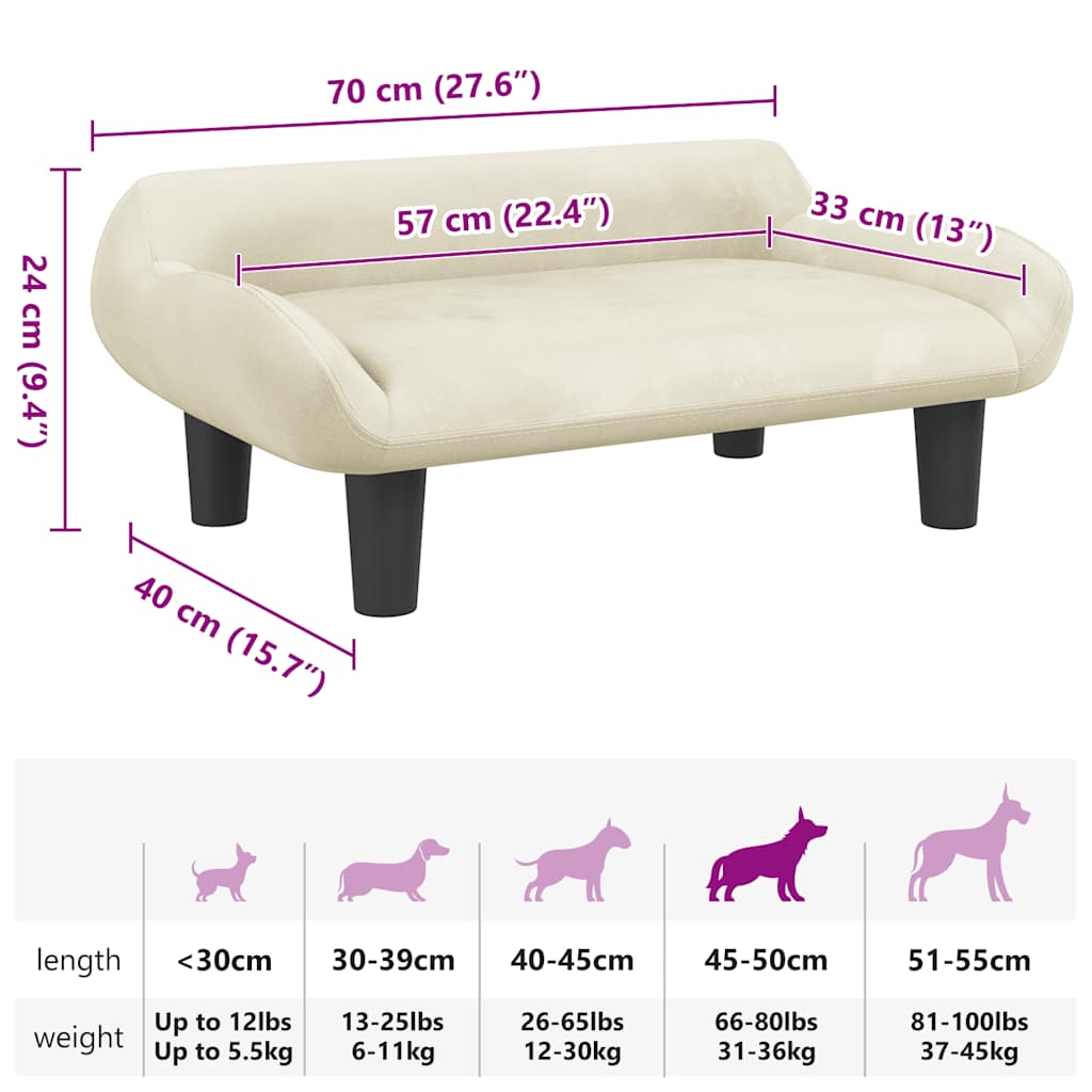 hundeseng 70x40x24 cm velour cremefarvet