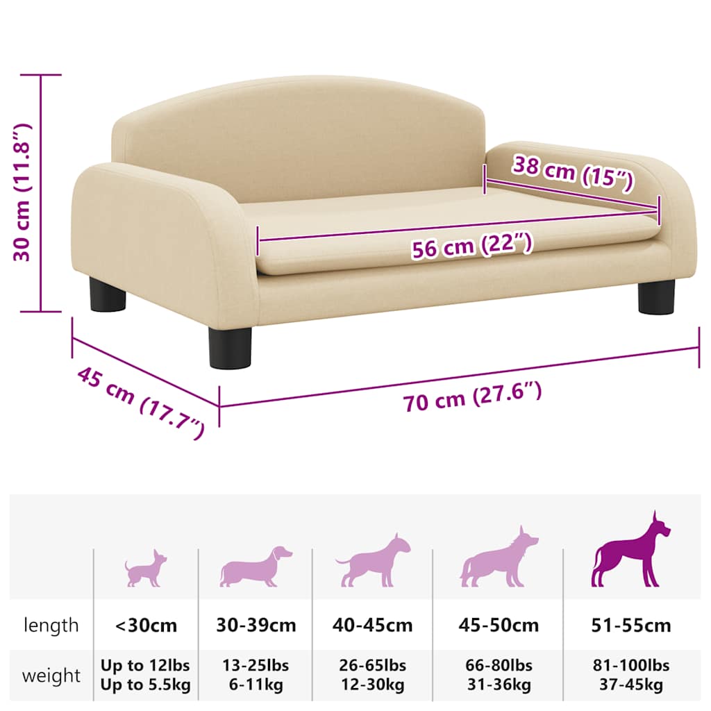hundeseng 70x45x30 cm stof cremefarvet