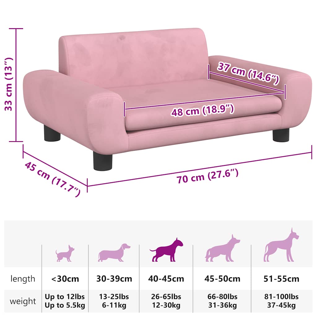 hundeseng 70x45x33 cm velour lyserød
